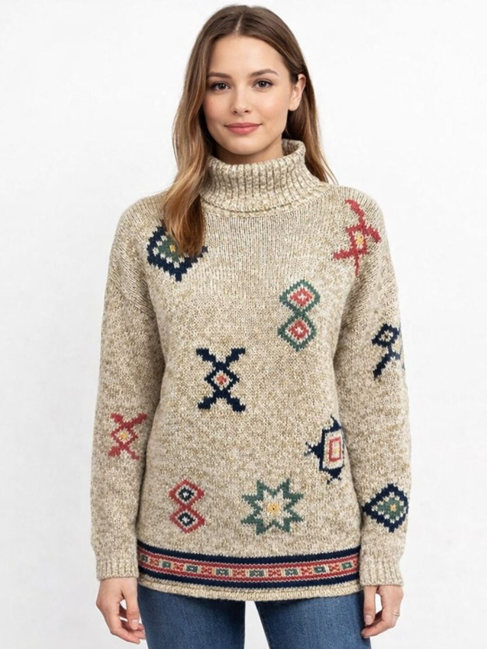 Vintage 1990s PASTA Ramie Cotton Turtleneck Sweater Size Small